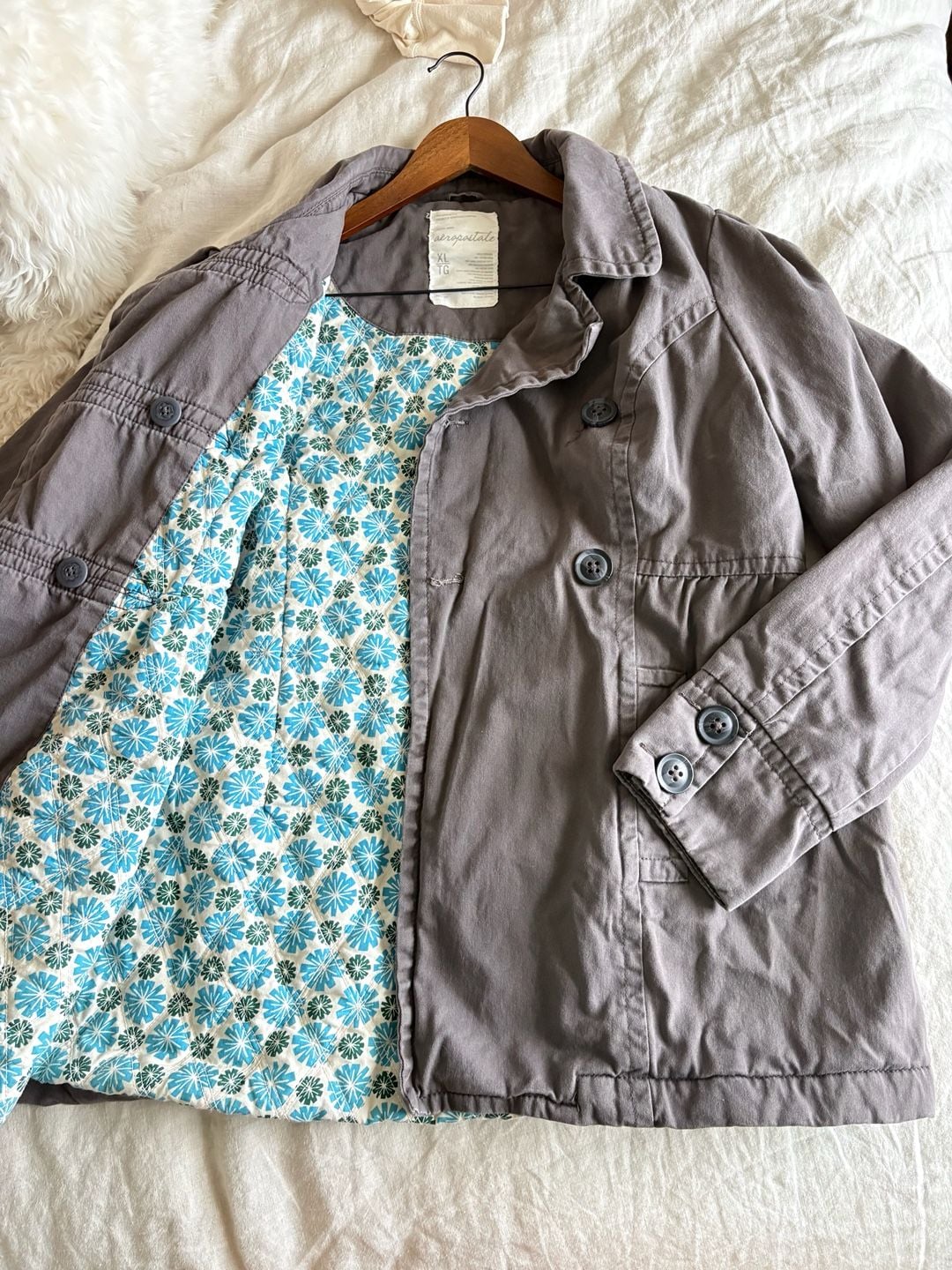 Vintage Y2K Early 2000s Aeropostale Cotton Twill Double Breasted Coat Grey Quilted Lining Beauty 4