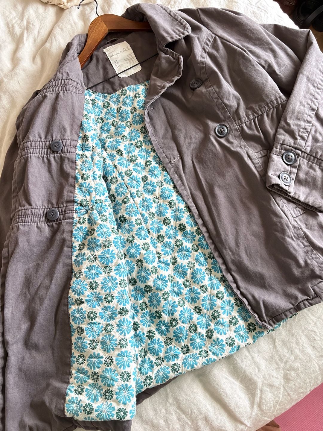 Vintage Y2K Early 2000s Aeropostale Cotton Twill Double Breasted Coat Grey Quilted Lining Beauty 2
