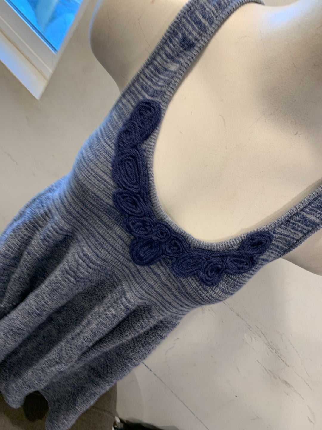 Y2k free People Women's Dress Mini Cotton A Line Lace Floral Denim Style Blue sz XS 3