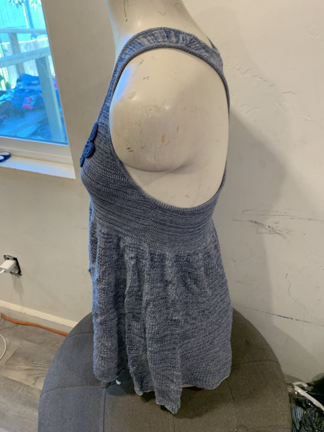 Y2k free People Women's Dress Mini Cotton A Line Lace Floral Denim Style Blue sz XS 4