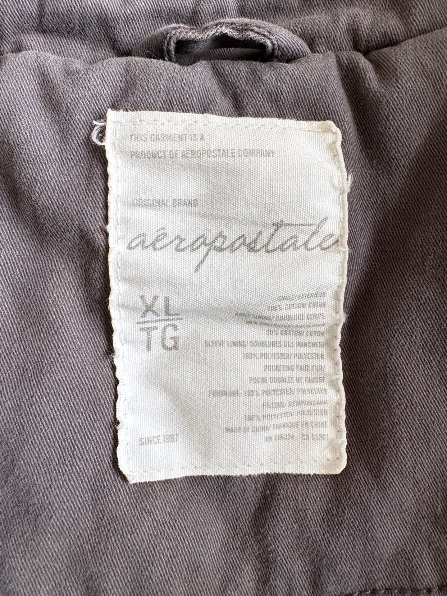 Vintage Y2K Early 2000s Aeropostale Cotton Twill Double Breasted Coat Grey Quilted Lining Beauty 12