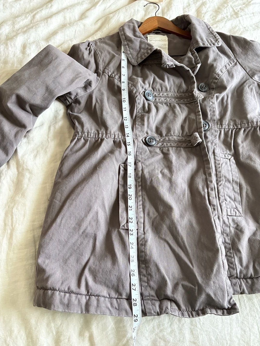 Vintage Y2K Early 2000s Aeropostale Cotton Twill Double Breasted Coat Grey Quilted Lining Beauty 11