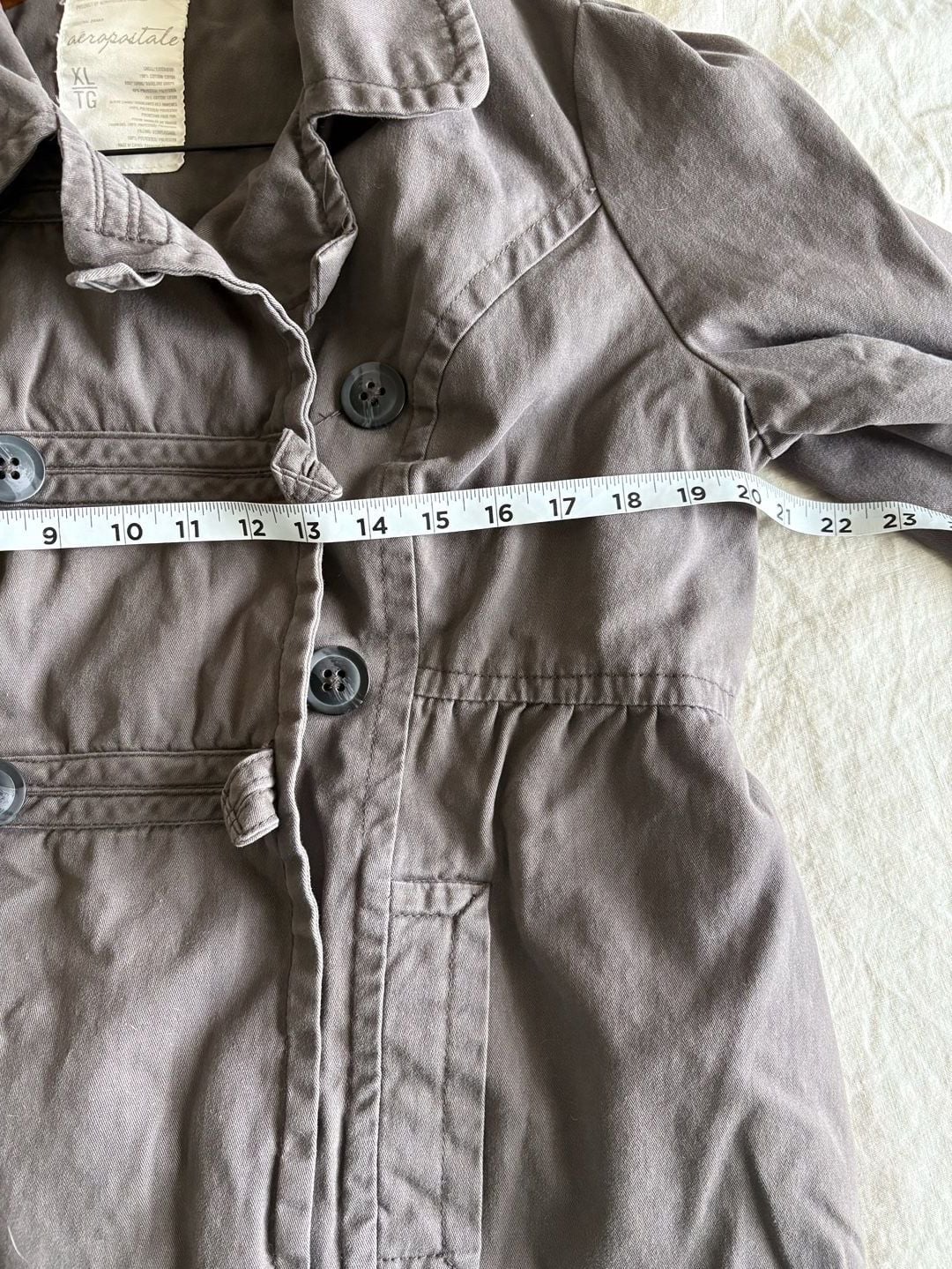 Vintage Y2K Early 2000s Aeropostale Cotton Twill Double Breasted Coat Grey Quilted Lining Beauty 10