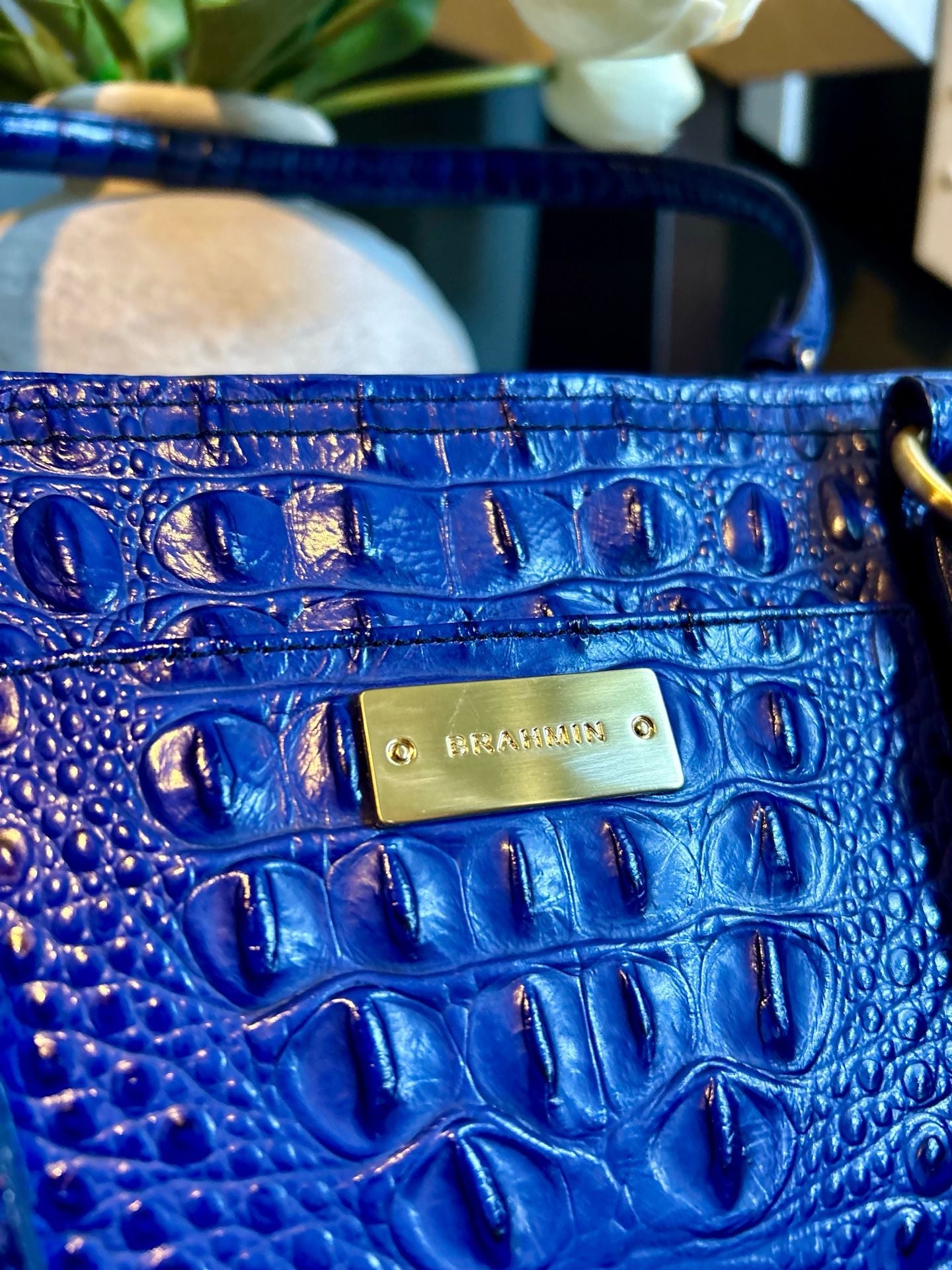 Brahmin Melbourne Medium Asher Tote Handbag Stunning Royal Blue 6