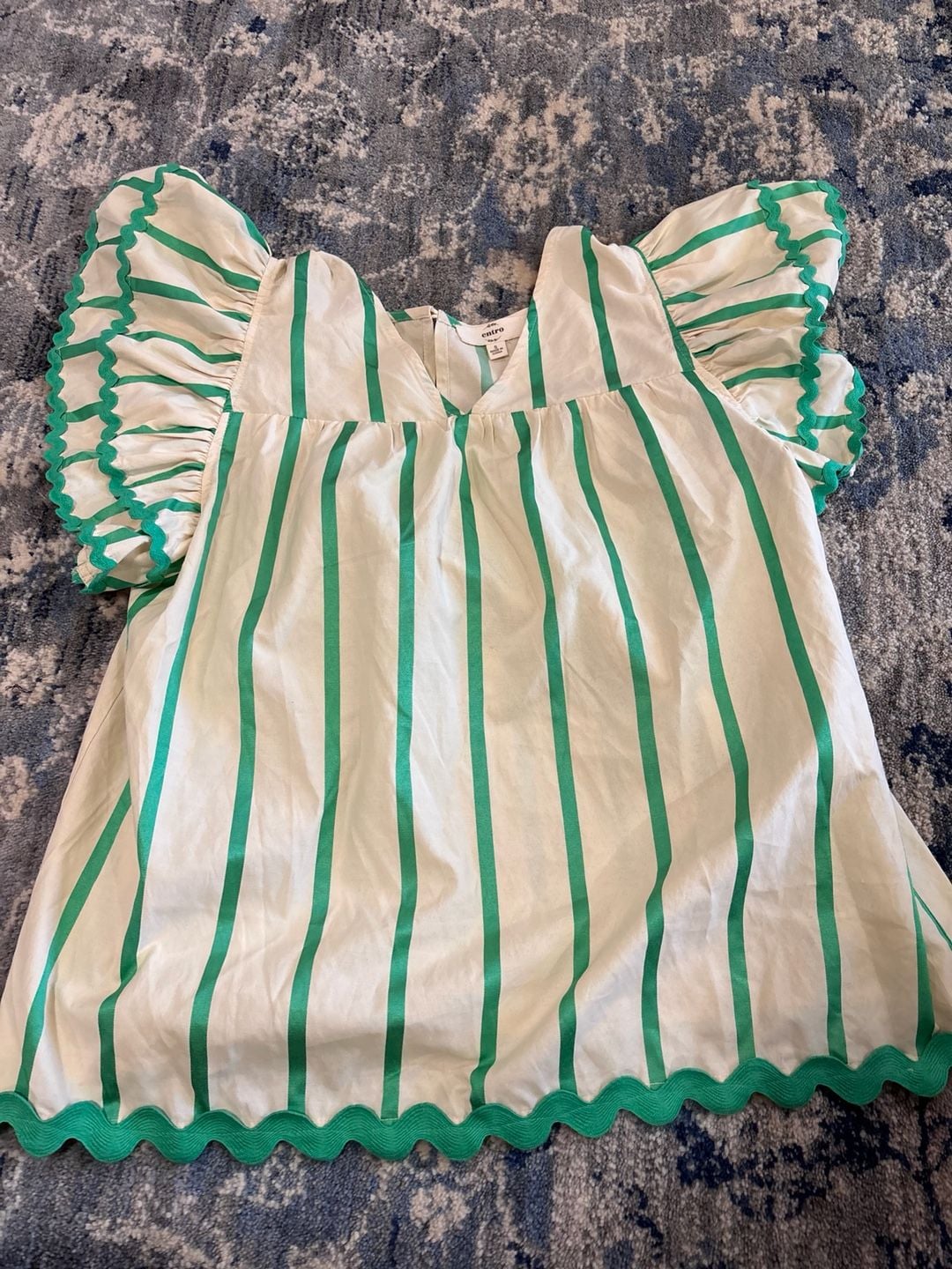 Entro Blouse Size S Green White Striped Ruffle Top 2
