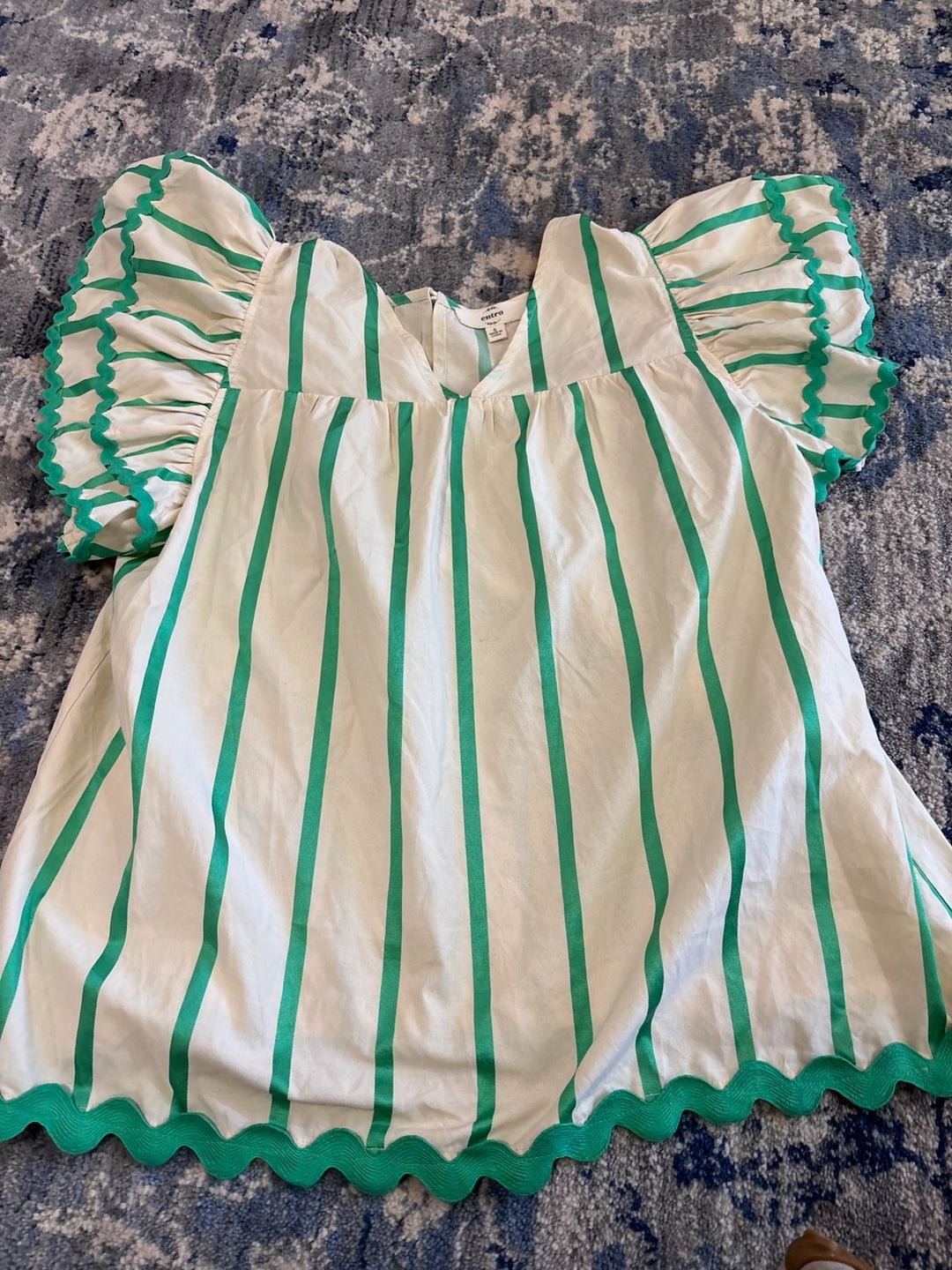 Entro Blouse Size S Green White Striped Ruffle Top 6