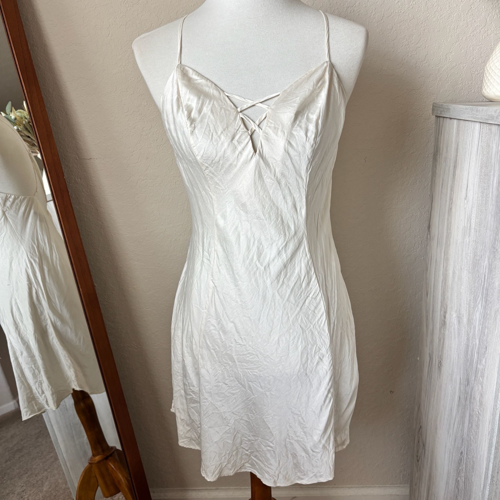 Victoria's Secret Vintage Gold Label Silk Slip Mini Dress V-Neck Lace-Up Medium 3