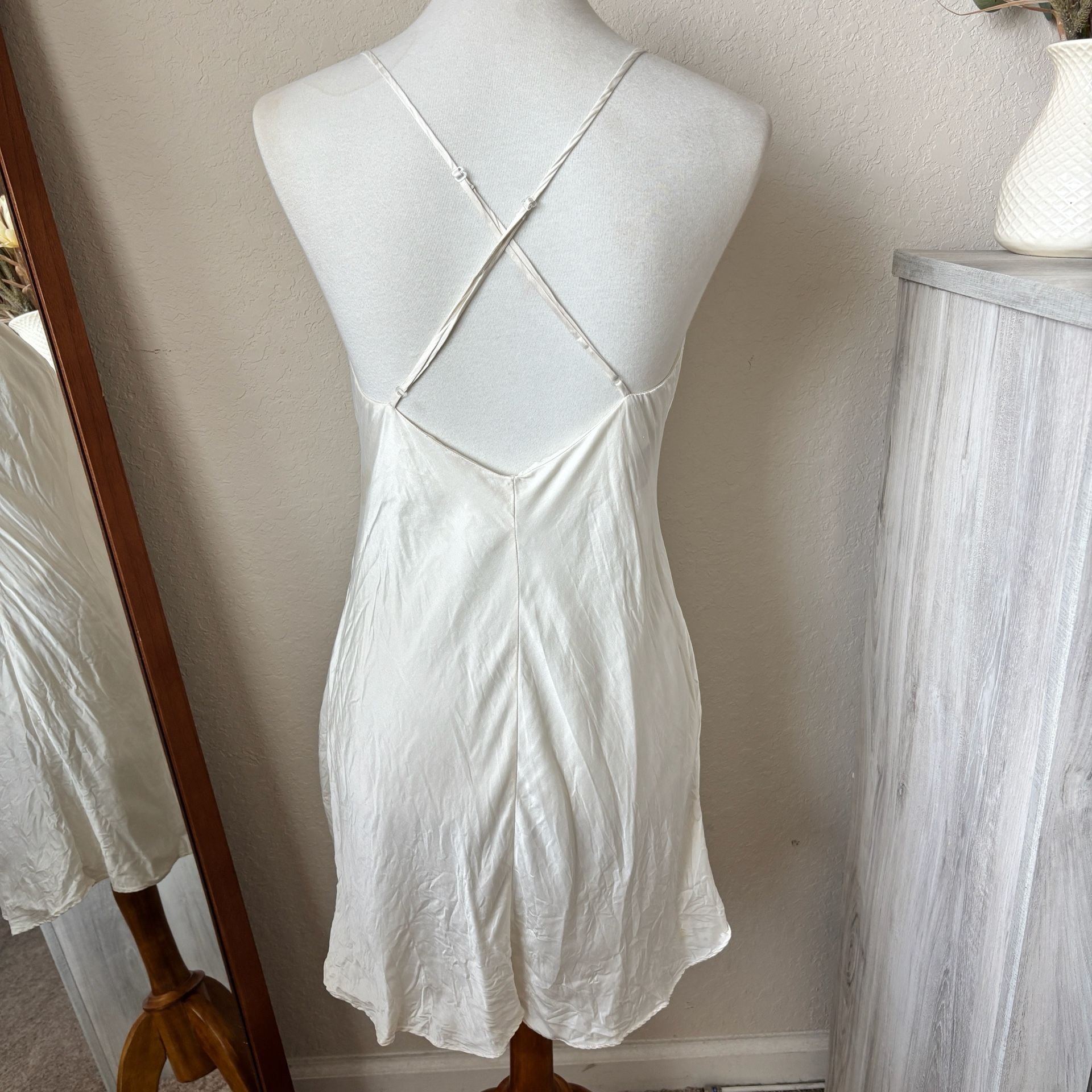 Victoria's Secret Vintage Gold Label Silk Slip Mini Dress V-Neck Lace-Up Medium 5