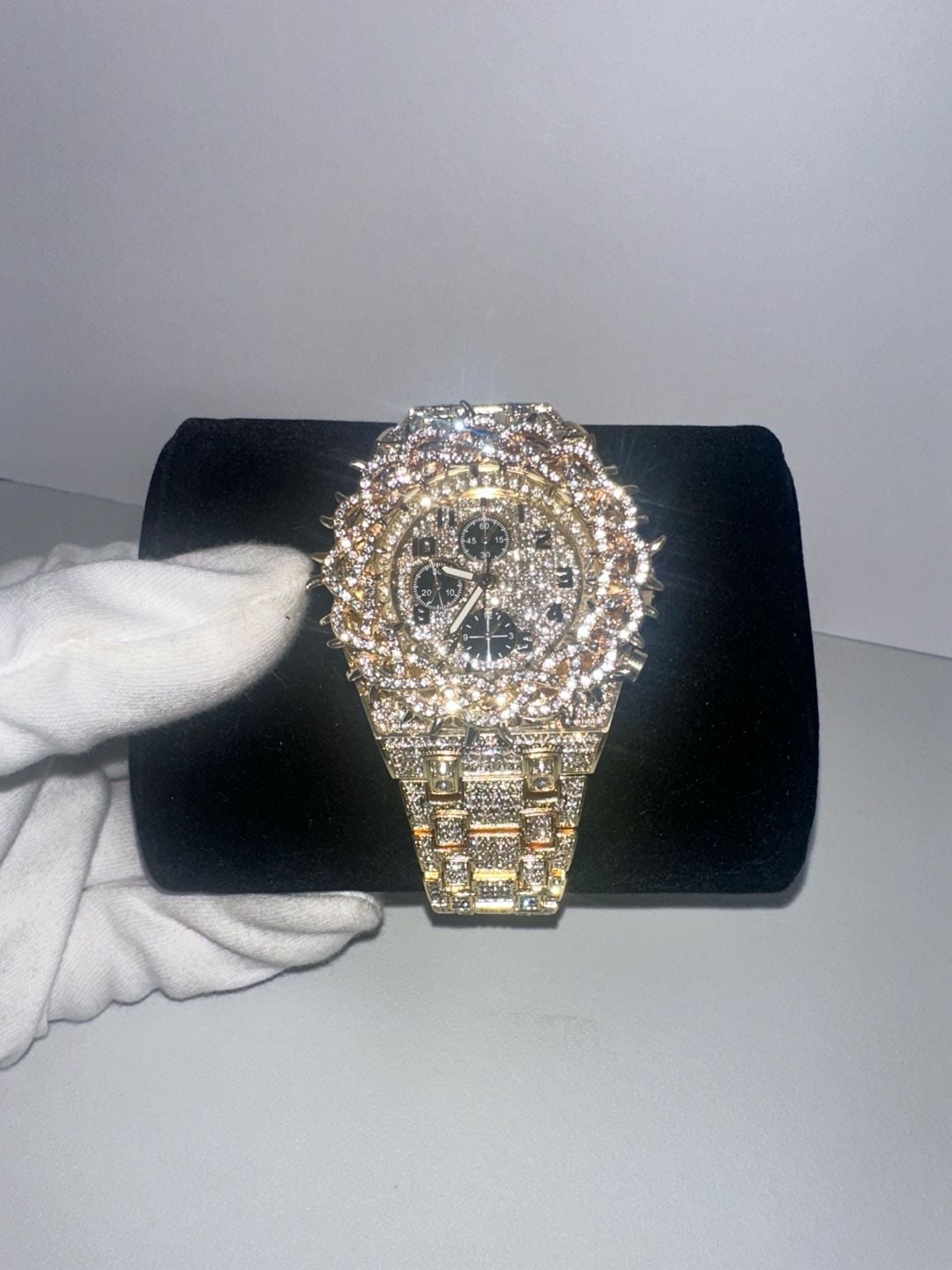 Gold & Silver Iced Out Rhinestone Fashion Watch – Multi-Dial Style 2