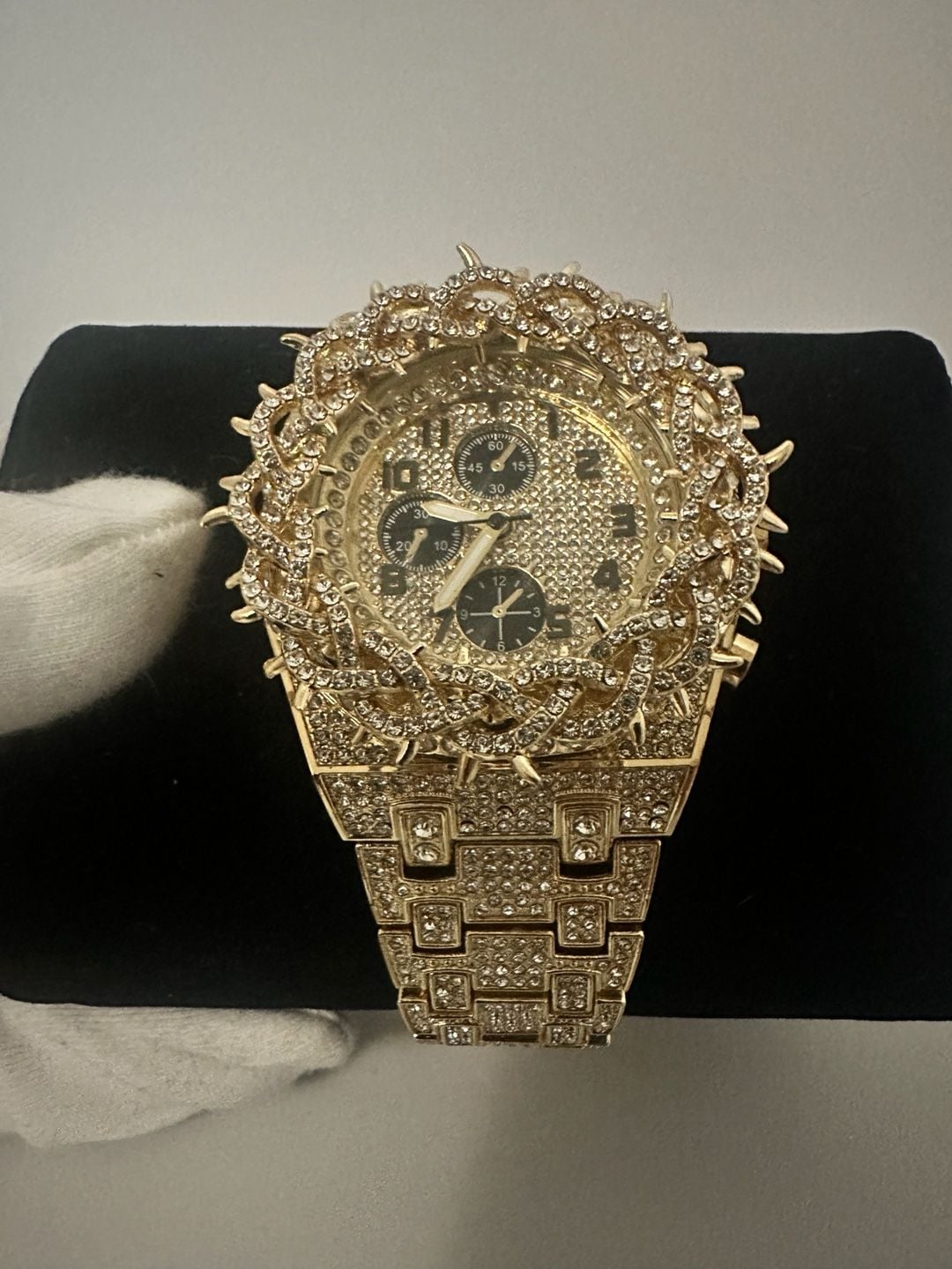 Gold & Silver Iced Out Rhinestone Fashion Watch – Multi-Dial Style 3