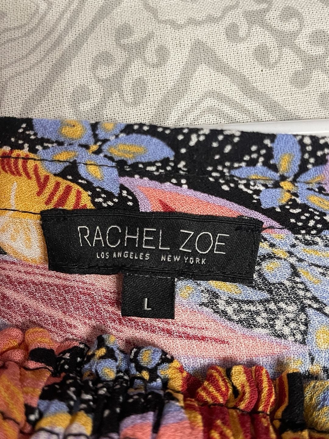 Rachel Zoe Floral Off Shoulder Smocked Blouse Top Large Boho Festival Chic 4