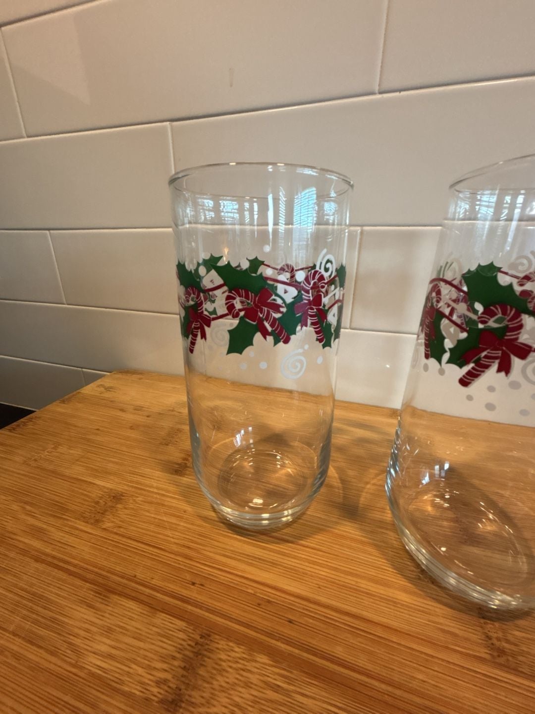 Anchor Hocking Candy Cane Holly Christmas Tumbler Glass Set of 2 2