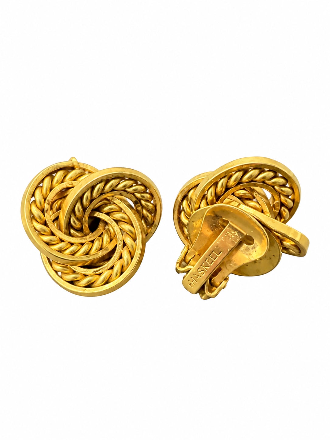 Miriam Haskell Gold Tone Rope Knot Clip On Earrings 2