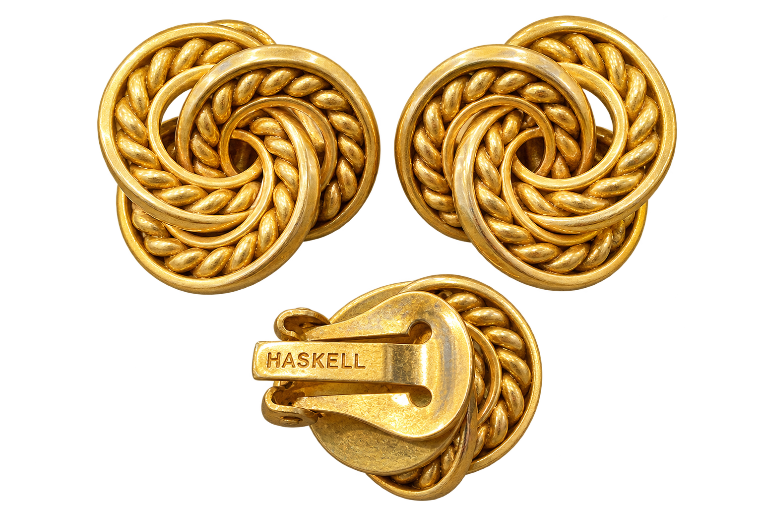 Miriam Haskell Gold Tone Rope Knot Clip On Earrings 3