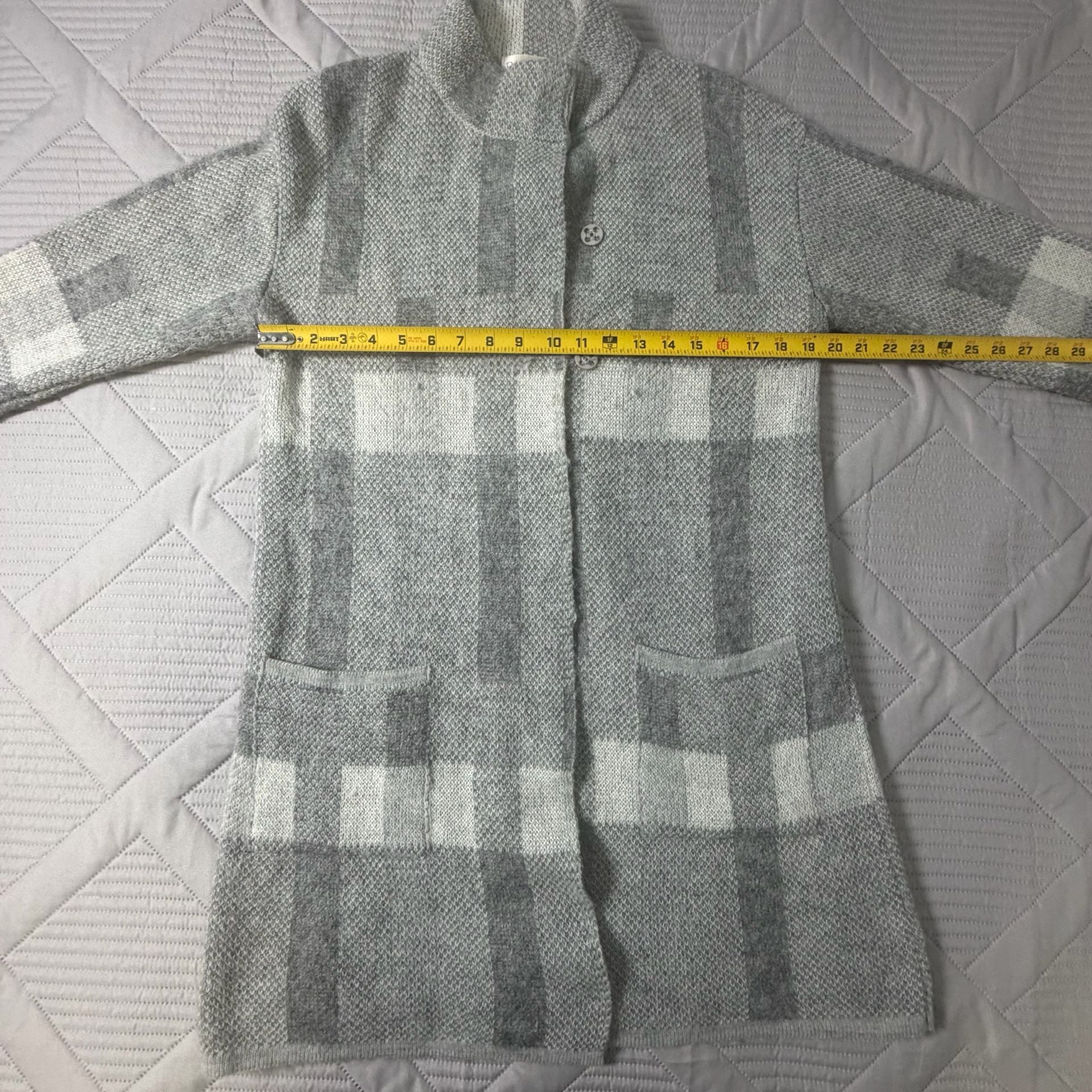 Dolce Stella Long Cardigan Sweater Size L Gray Plaid Wool Blend 4