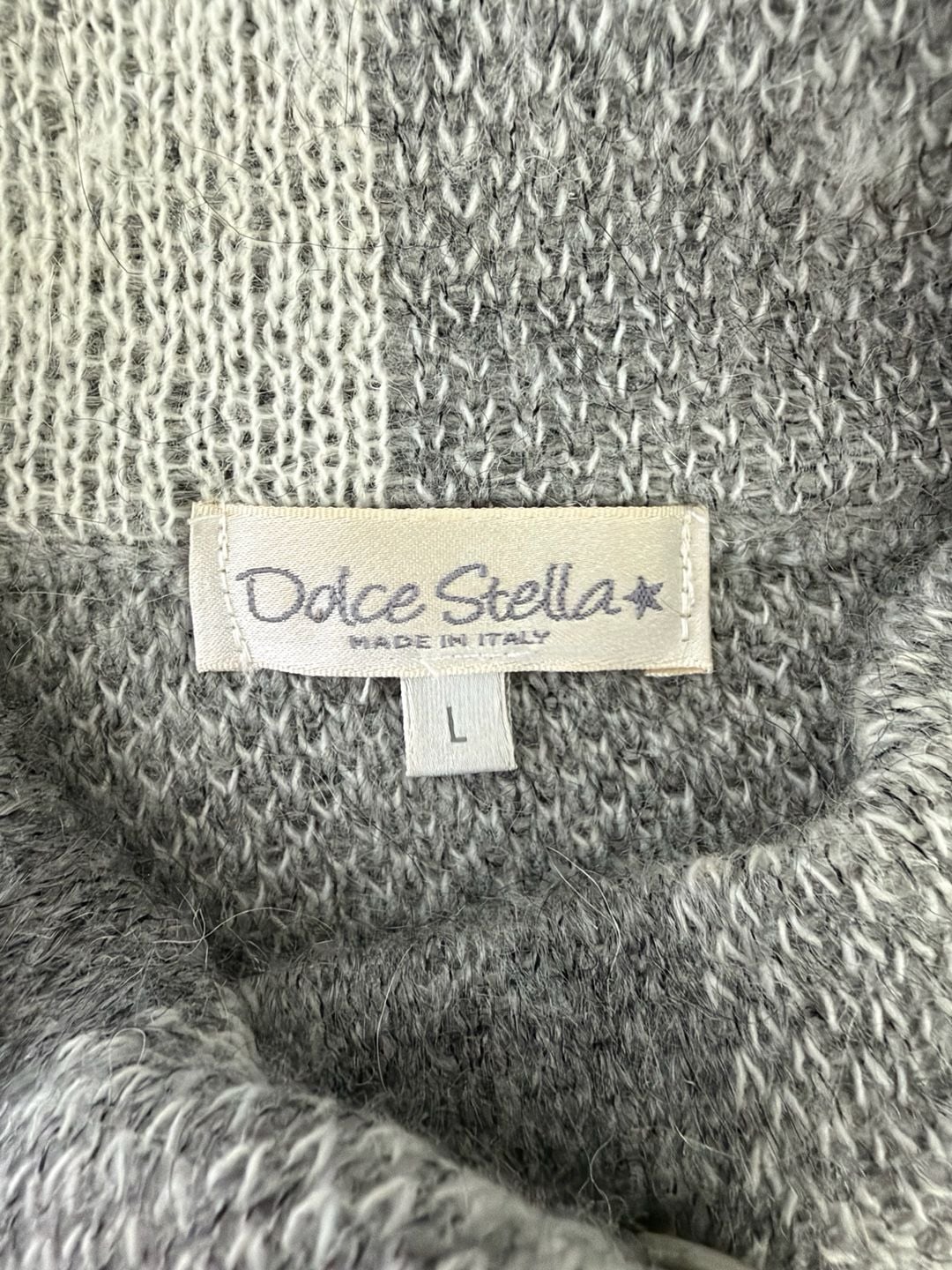 Dolce Stella Long Cardigan Sweater Size L Gray Plaid Wool Blend 6