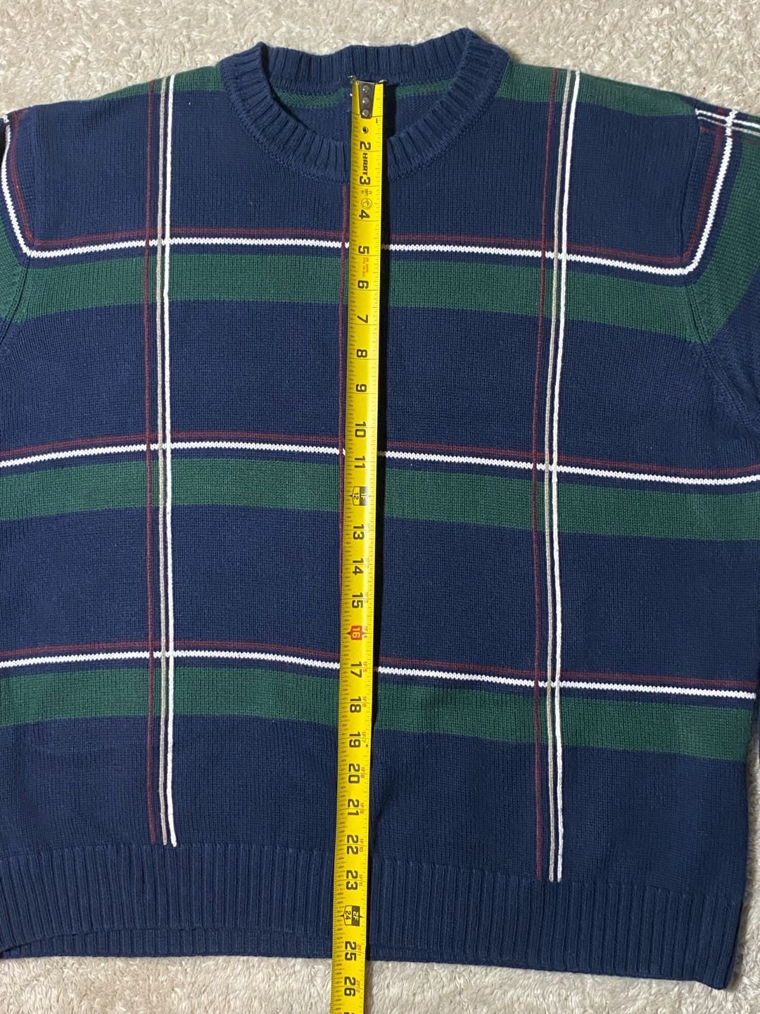 90s Vintage Dockers Windowpane Plaid Cotton Sweater Size L Navy Green Crewneck 6