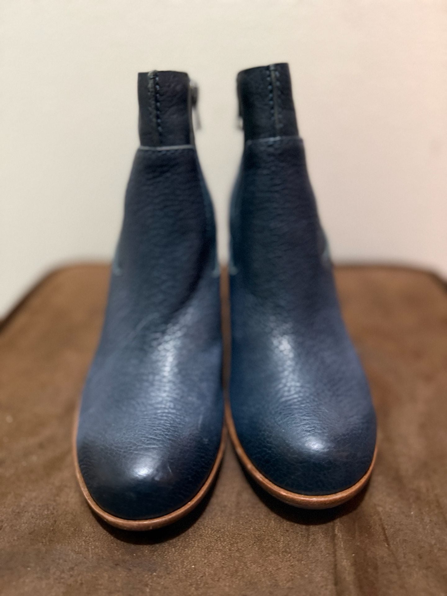 Kork-Ease Michelle Navy Leather Wedge Booties 9