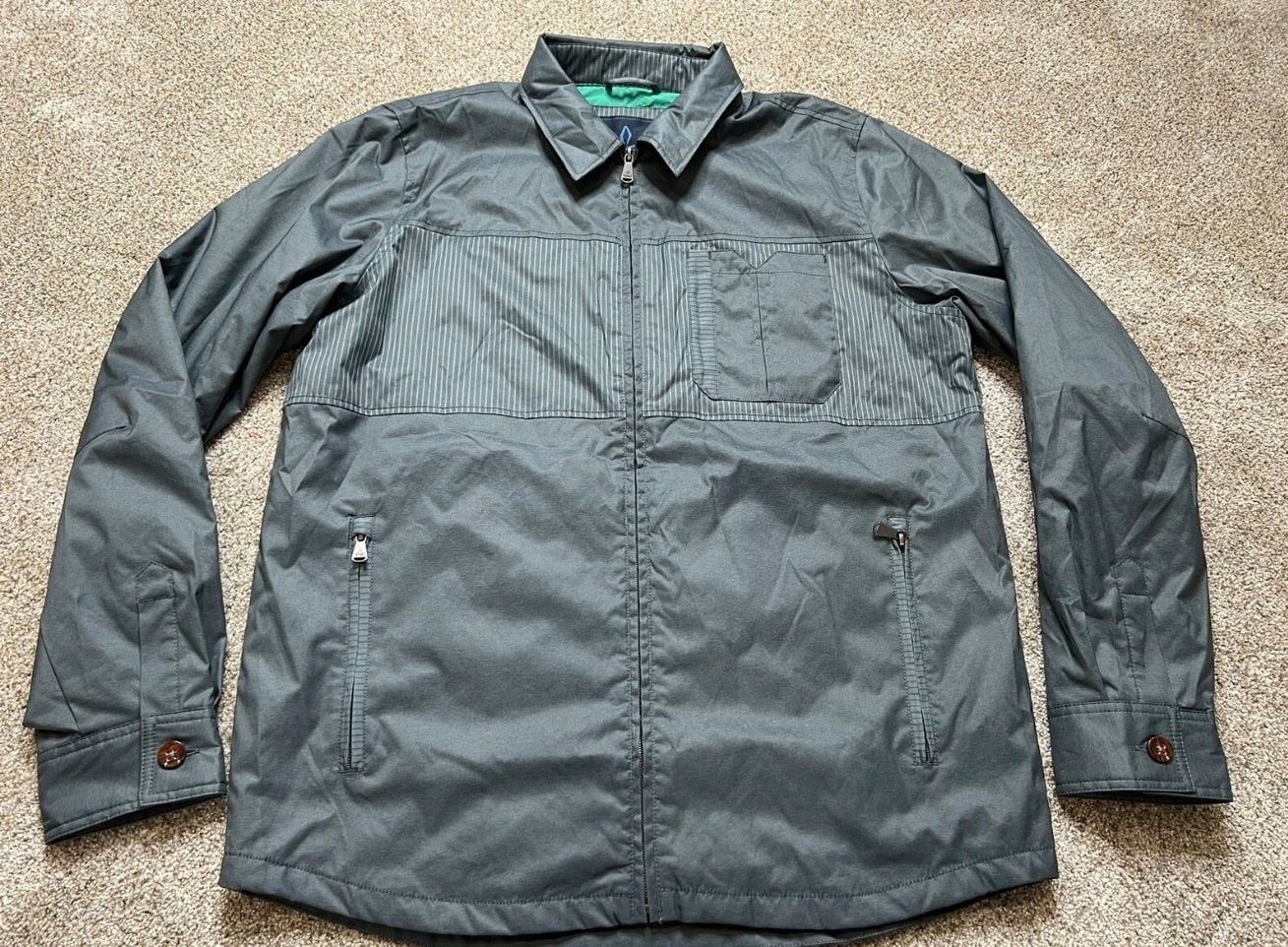prAna Hardwin Shirt Jacket Size L Gray Quilted Lined Full Zip 2