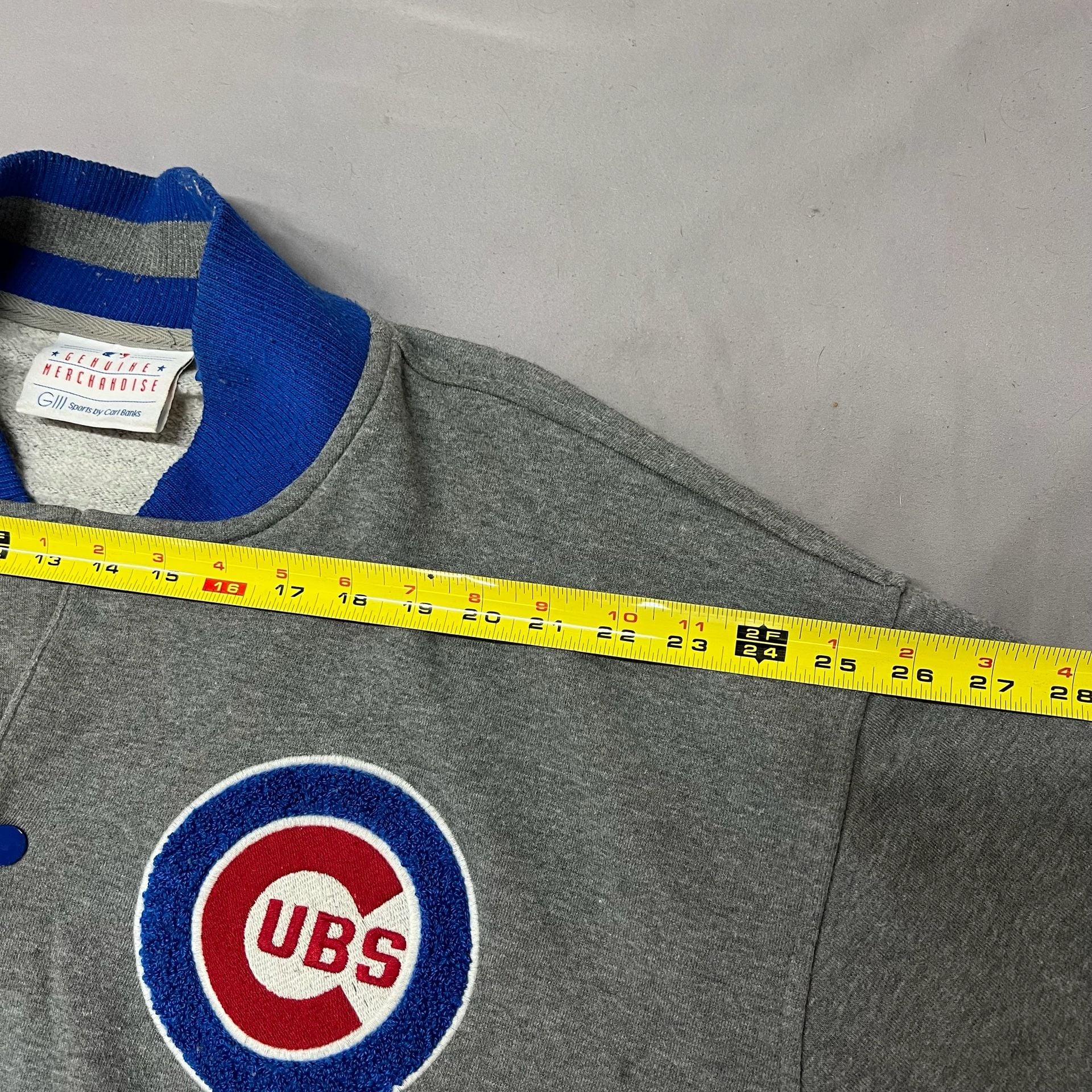Genuine Merchandise Chicago Cubs Full Snap Varsity Jacket Gray Size L 8