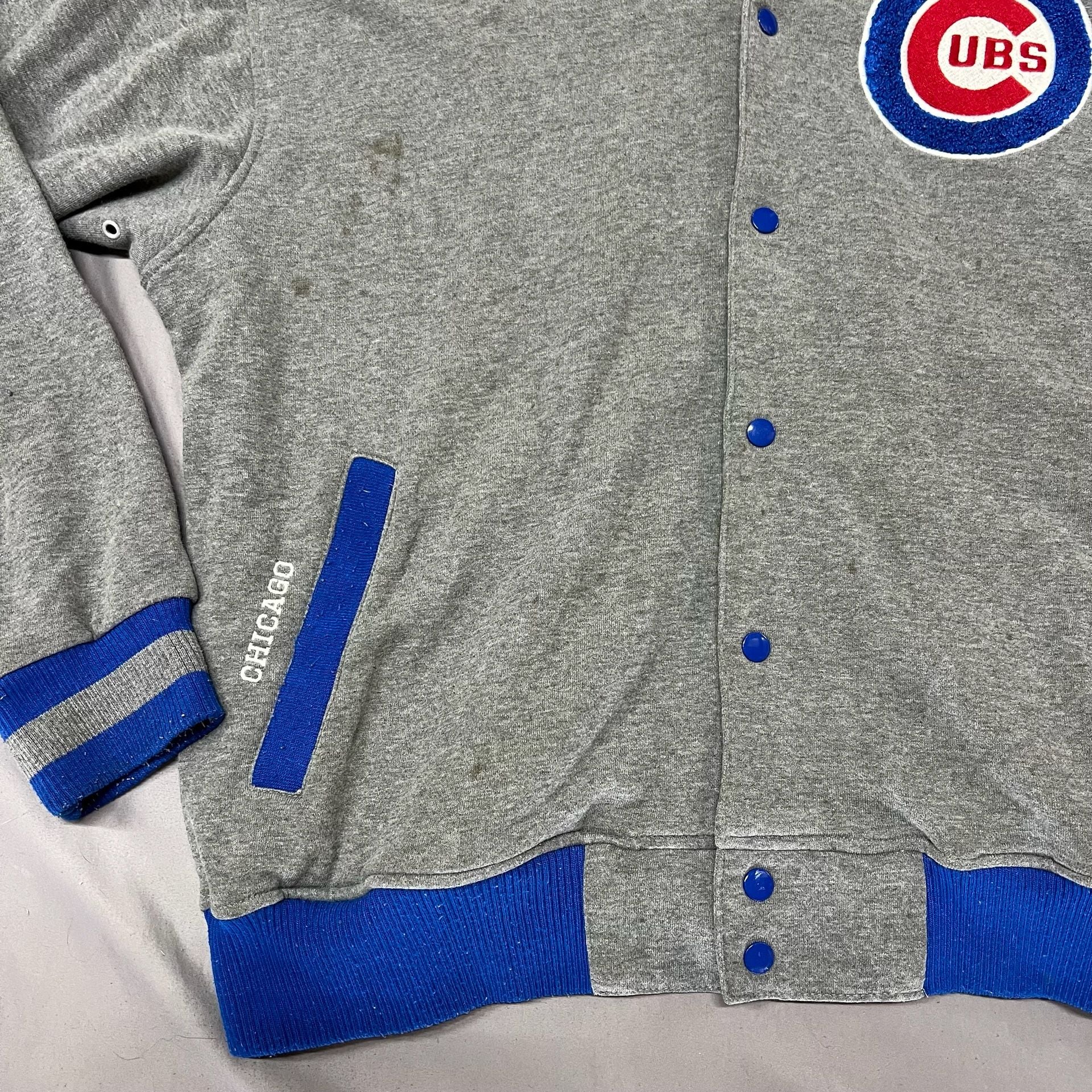 Genuine Merchandise Chicago Cubs Full Snap Varsity Jacket Gray Size L 10