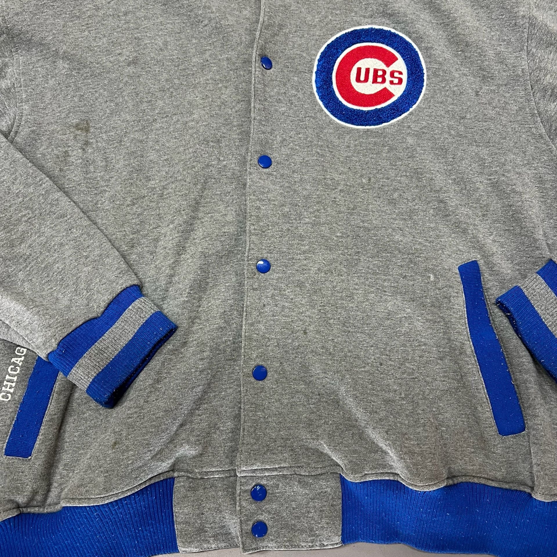Genuine Merchandise Chicago Cubs Full Snap Varsity Jacket Gray Size L 11