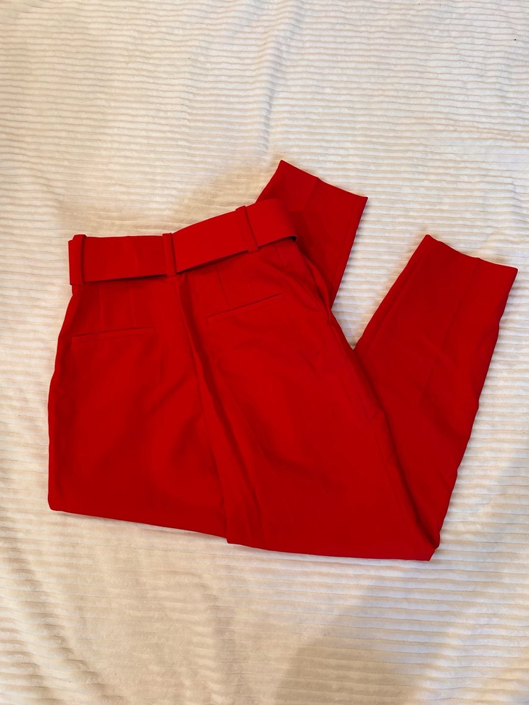 Zara Belted High Waist Trousers Size XS Red 5