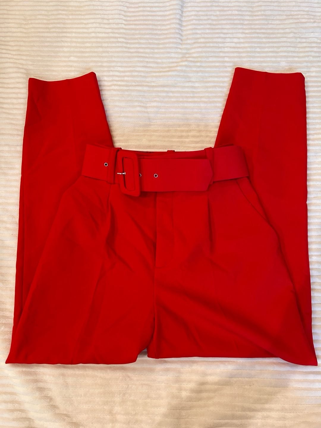 Zara Belted High Waist Trousers Size XS Red 6