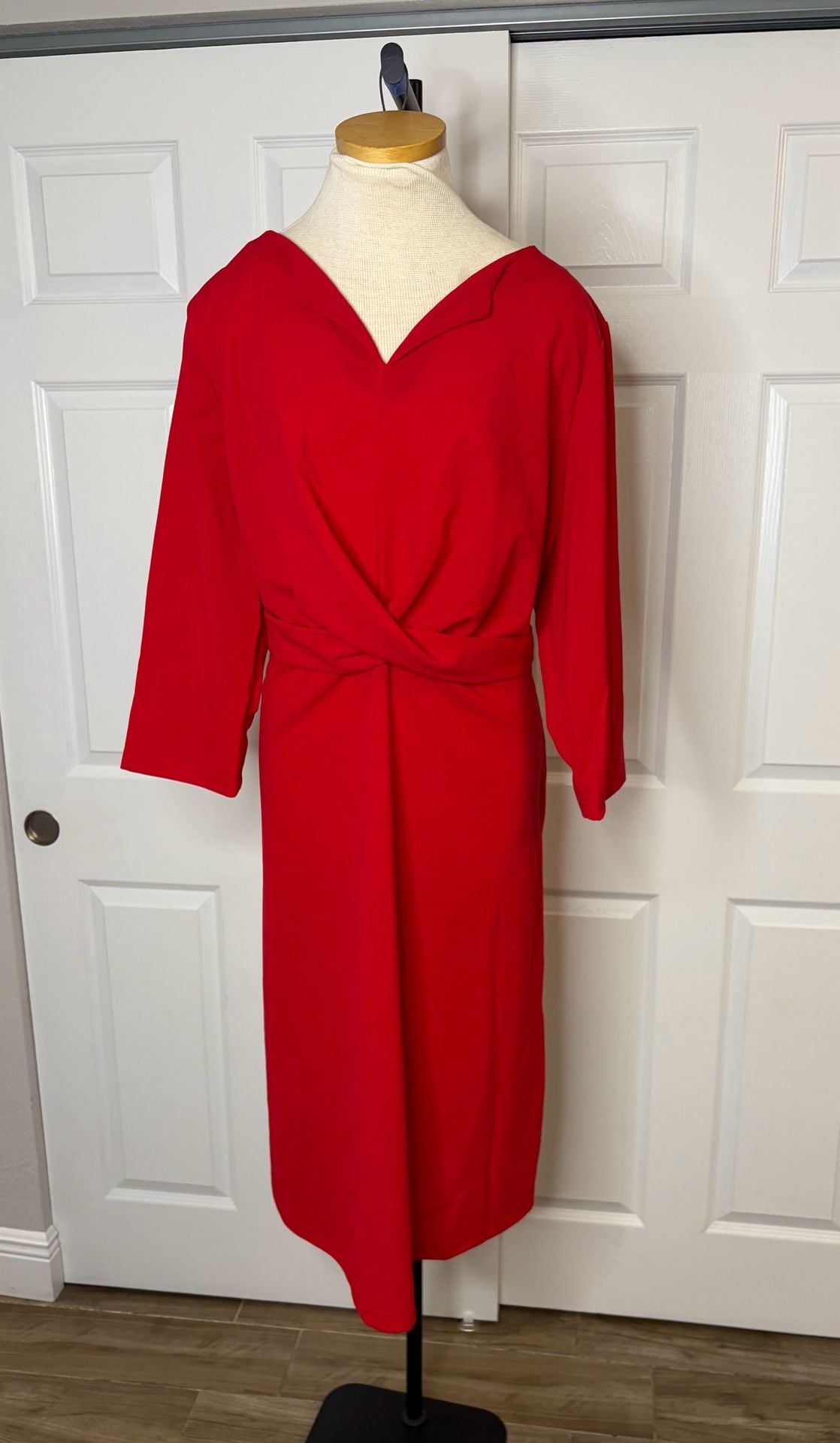 104-Talisea Red Midi Dress Size 22W V-Neck Twist Front 2