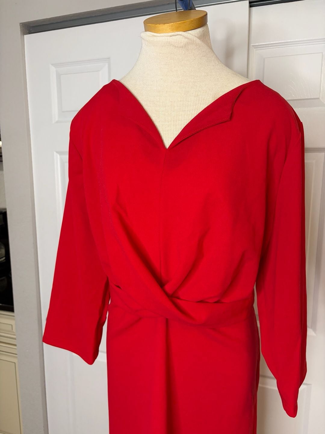 104-Talisea Red Midi Dress Size 22W V-Neck Twist Front 5