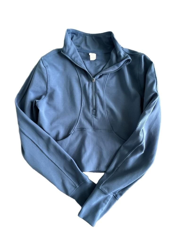 90 Degree By Reflex Crop Half Zip Jacket Size M Blue Athletic Top 3