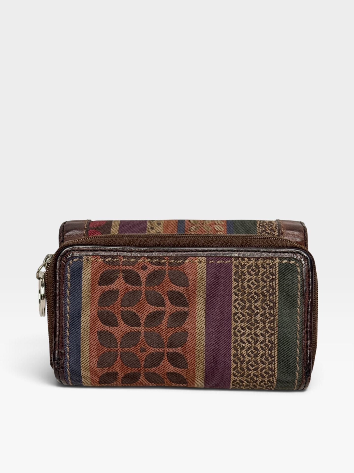 Fossil Multicolor Striped Canvas Trifold Wallet With Brown Leather 5