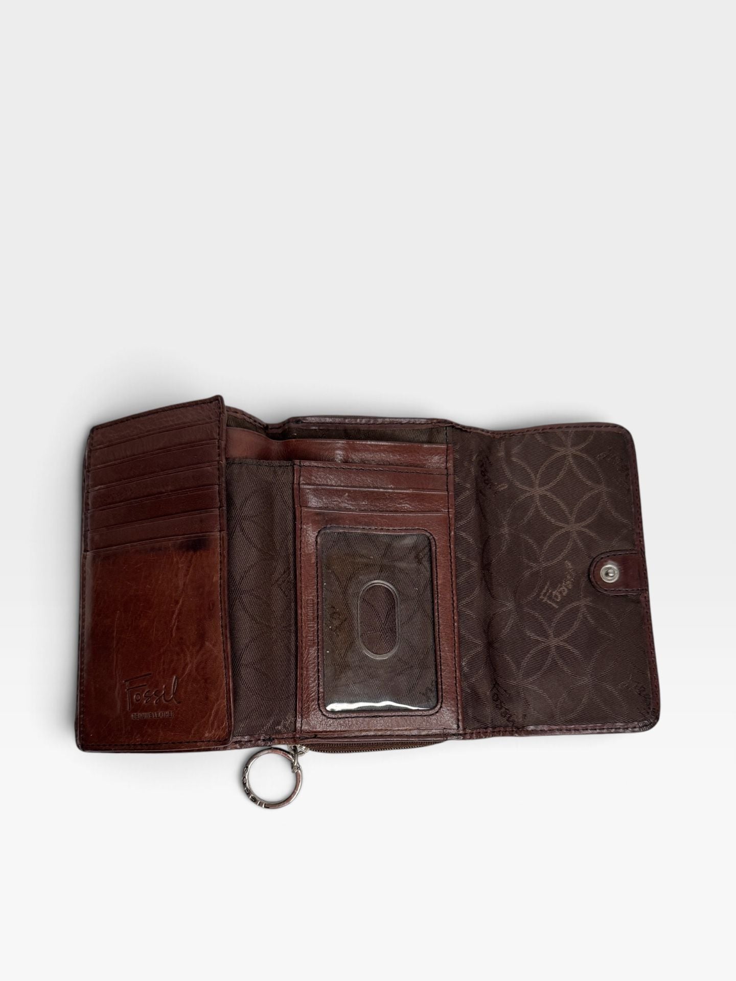 Fossil Multicolor Striped Canvas Trifold Wallet With Brown Leather 7