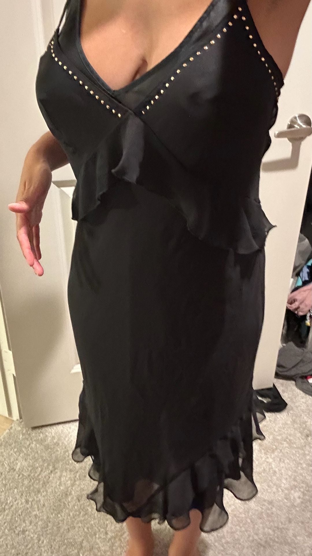 Victoria's Secret Slip Dress Size M Black Chiffon Ruffle Studded Y2K 5