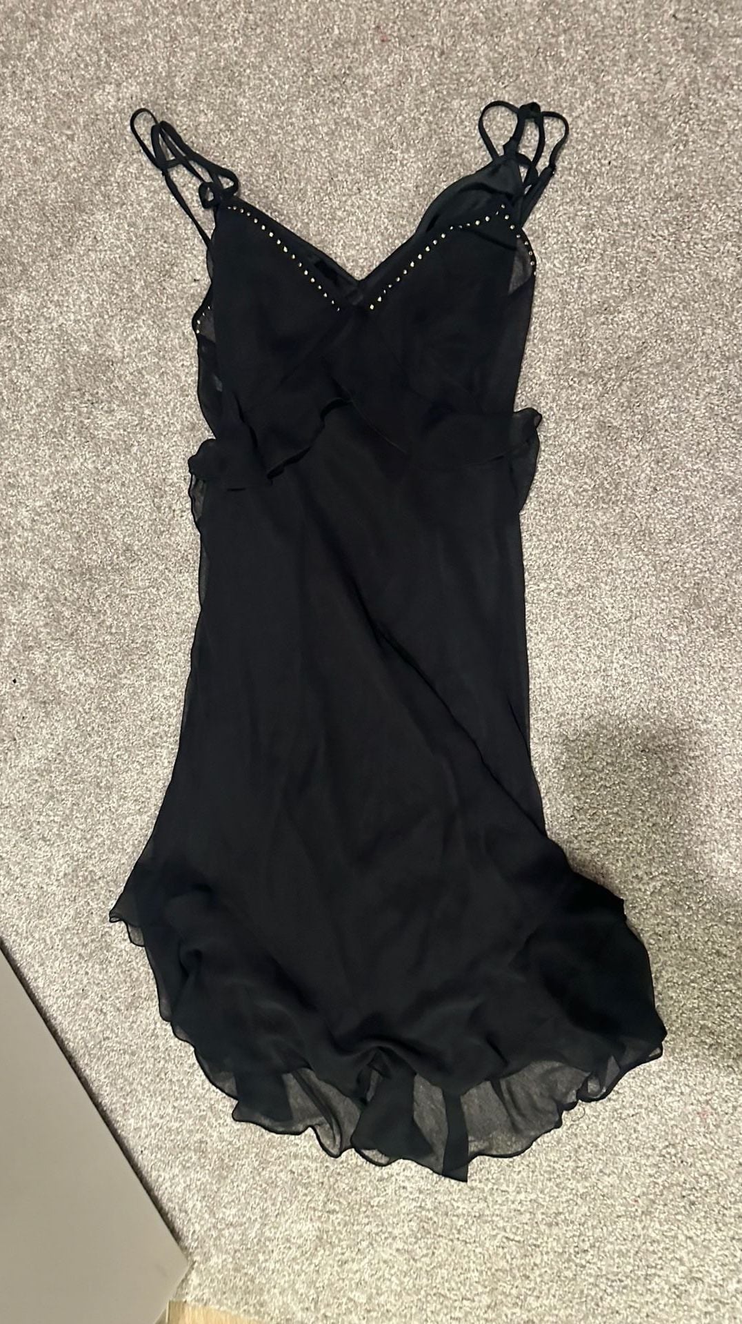 Victoria's Secret Slip Dress Size M Black Chiffon Ruffle Studded Y2K 2