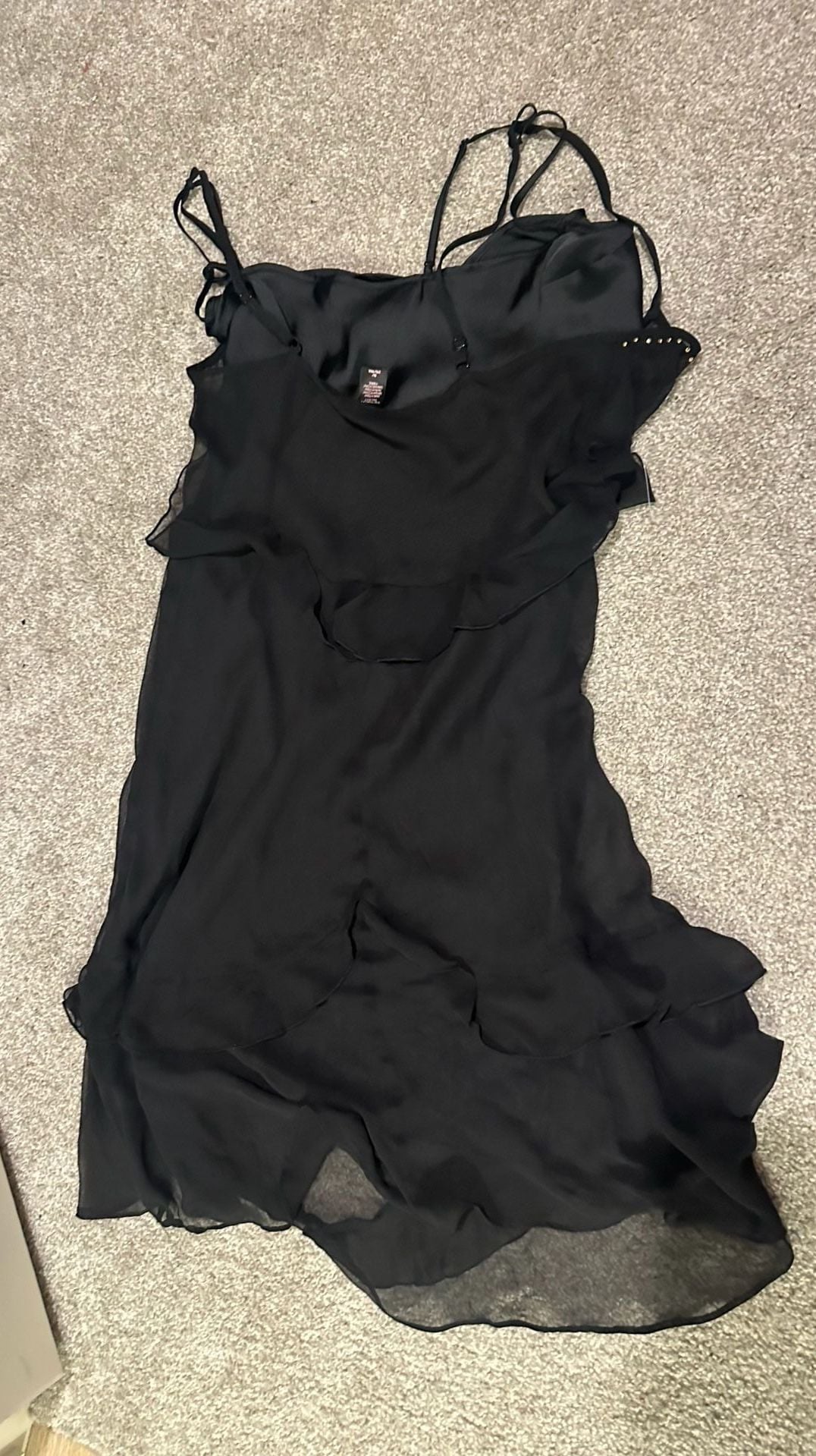 Victoria's Secret Slip Dress Size M Black Chiffon Ruffle Studded Y2K 3