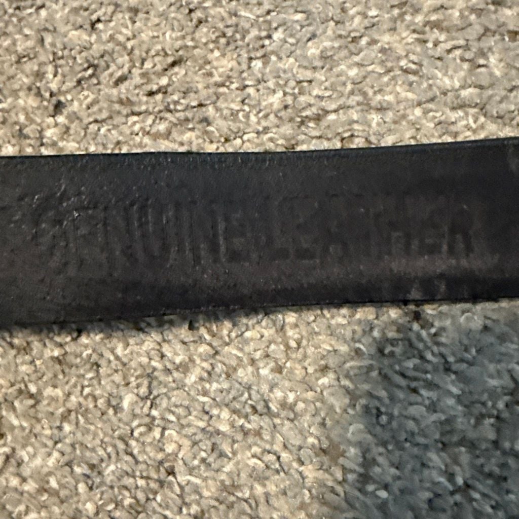 Genuine Leather Wide Prong Belt Size 30-32 Black Leather 5