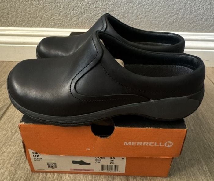Merrell Encore Q2 Slide Ltr Size 36 Black Leather Clogs 3