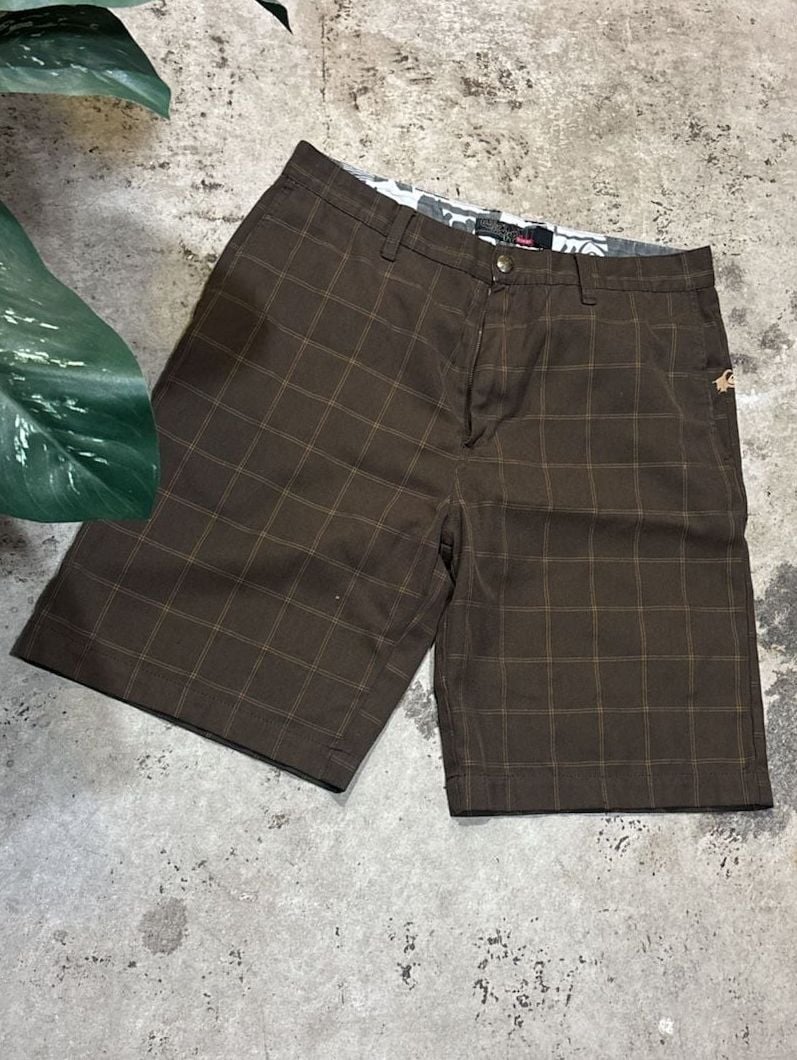 Quiksilver Plaid Skater Shorts Size 31 Brown Surf Skate Y2K 3