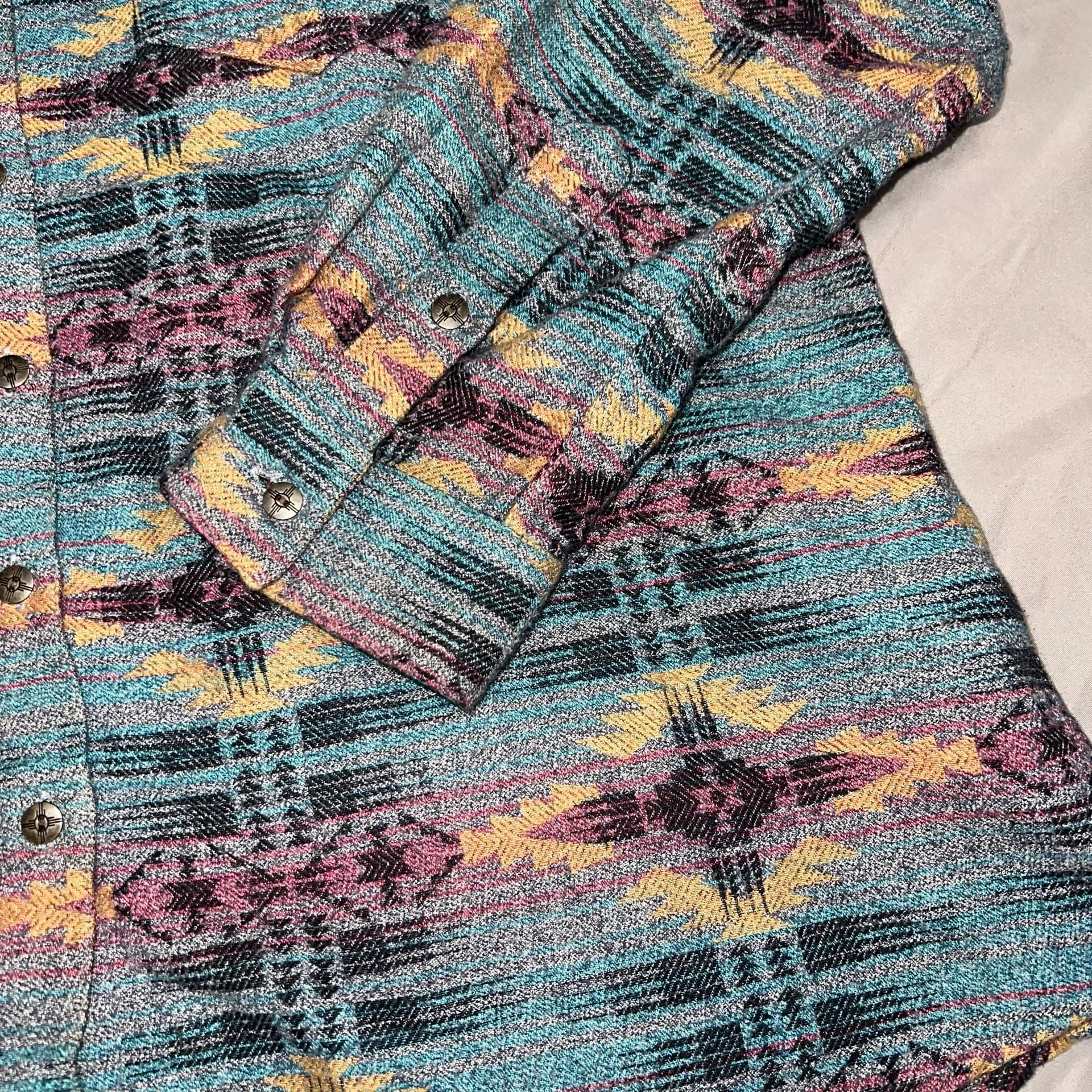 Ariat Real Aztec Print Western Shirt Size L/G Blue women’s button down sweater 10