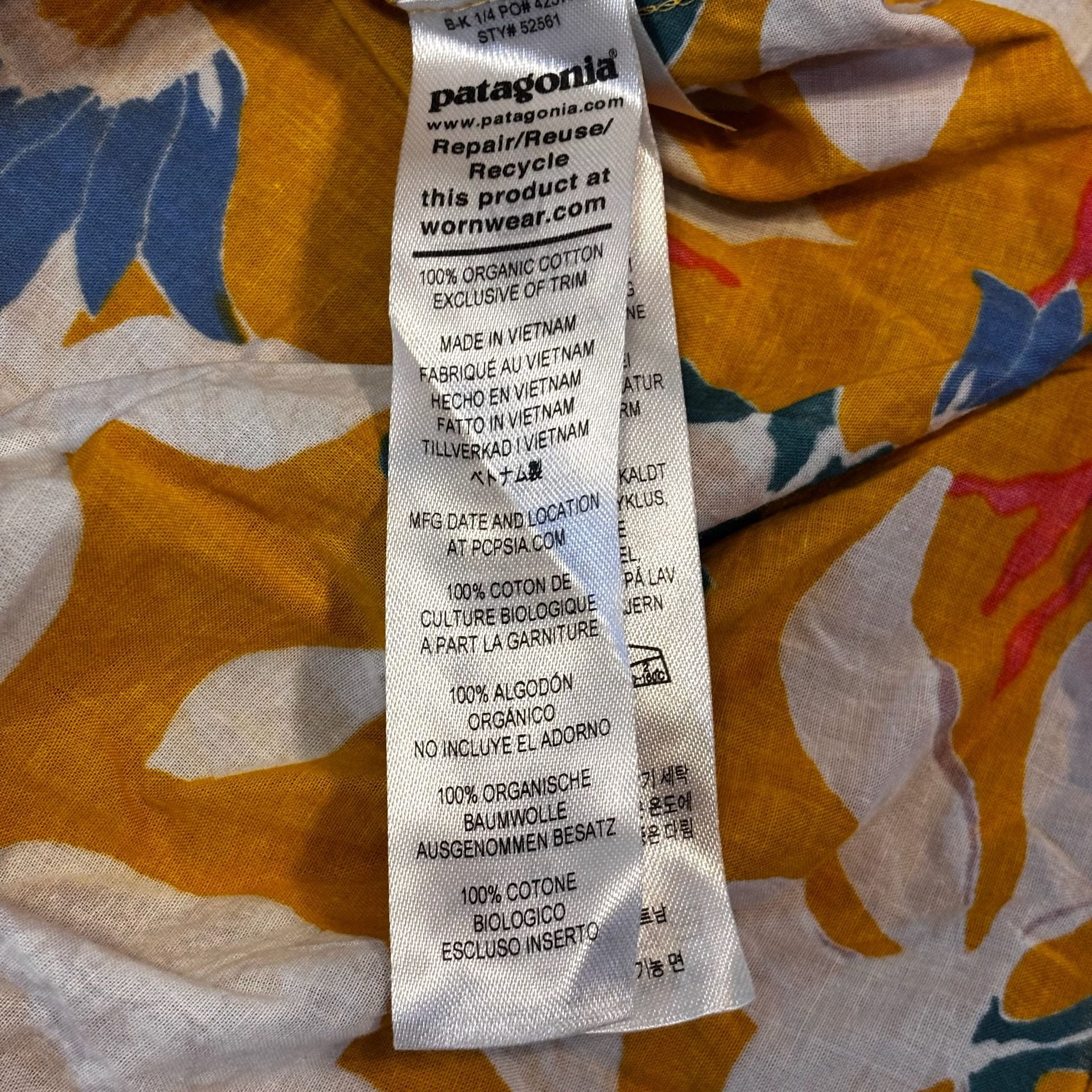 Patagonia Pataloha Shirt Size S Yellow Floral Organic Cotton 7