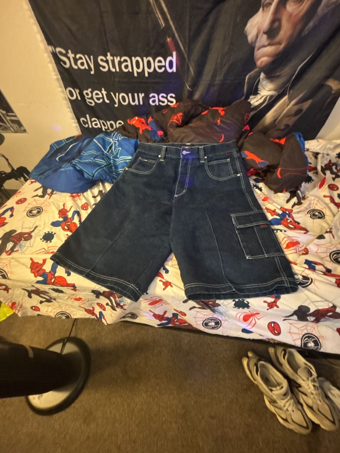 Fubu Denim Cargo Shorts Size 36 Dark Blue Jorts Y2K Hip Hop Baggy 2