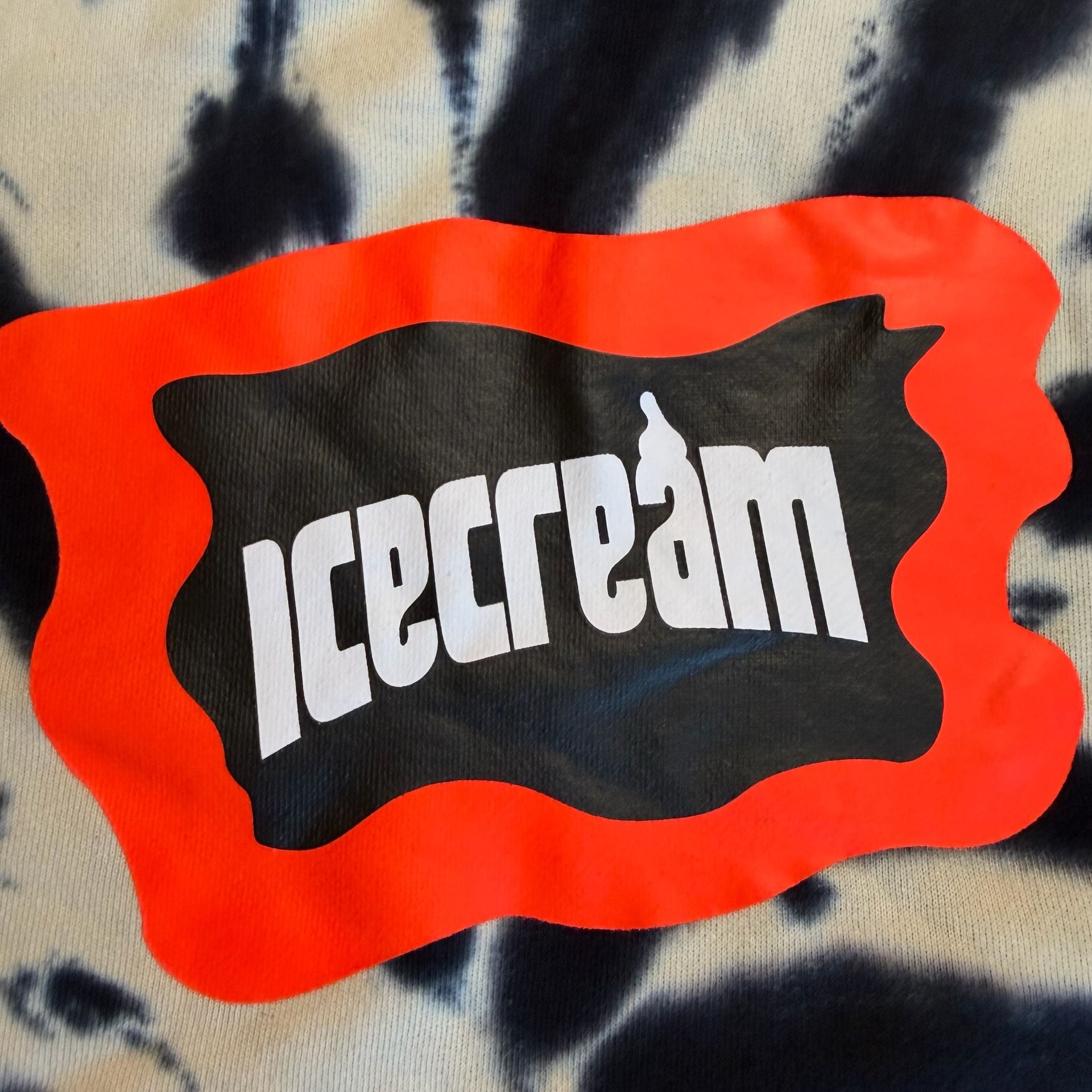 ICECREAM Mens 2XL Tie Dye Pullover Hoodie Black Cream Orange Logo Streetwear 7