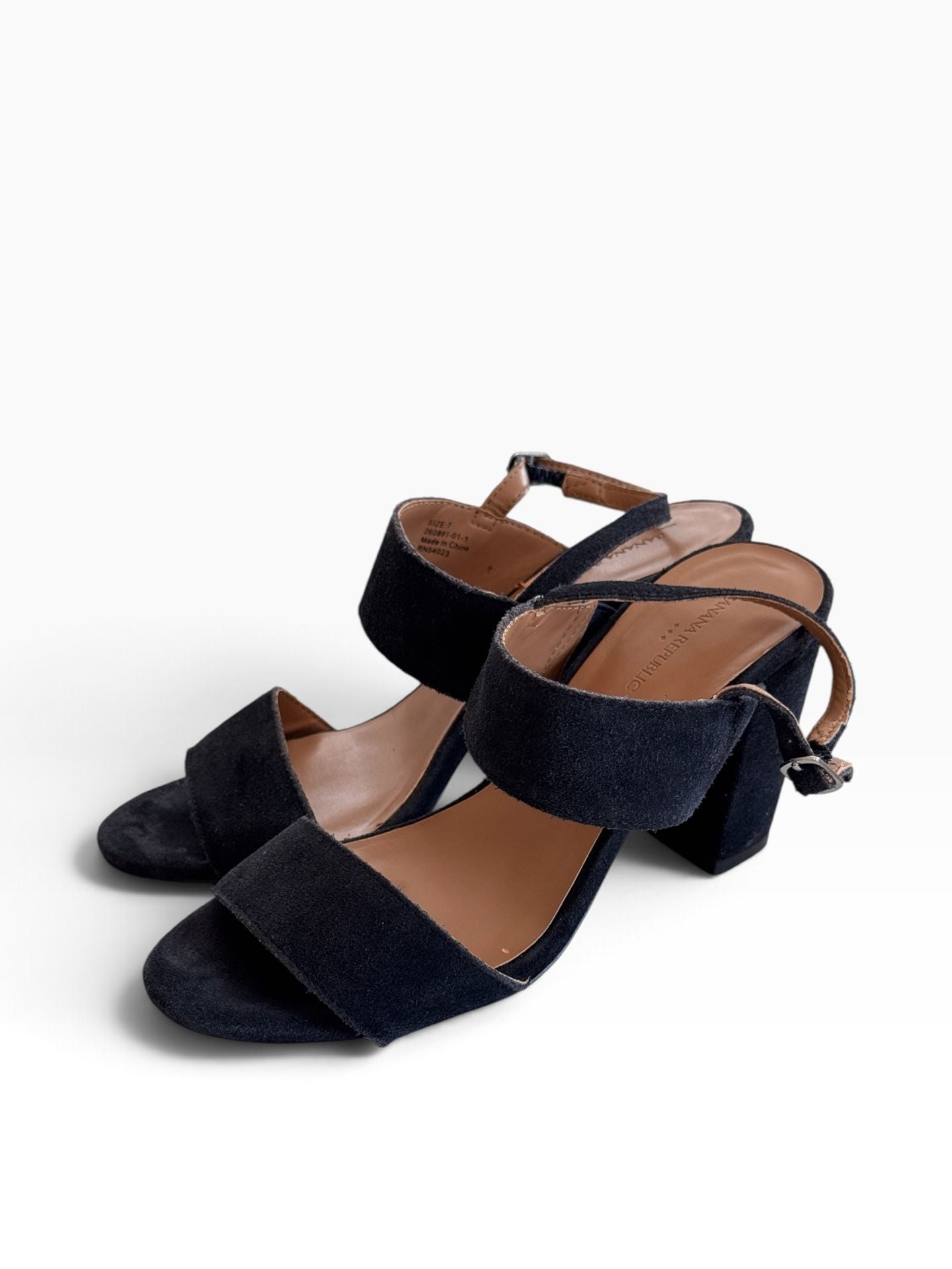 Banana Republic Block Heel Sandals Size 7 Black Suede Ankle Strap 3