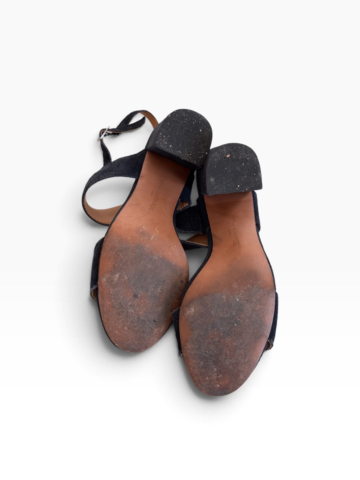 Banana Republic Block Heel Sandals Size 7 Black Suede Ankle Strap 7