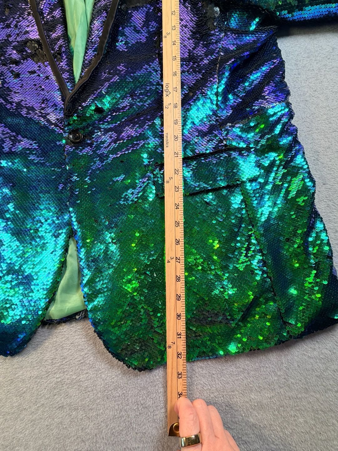 COOFANDY Sequin Blazer Tuxedo Jacket Green Blue Size XL 7