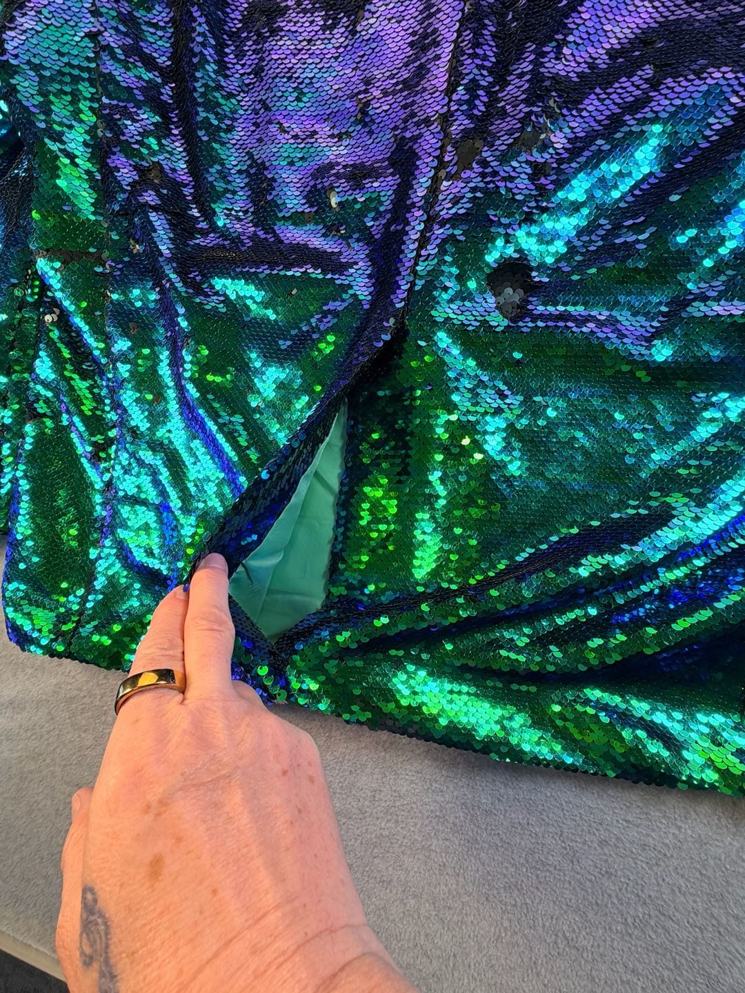 COOFANDY Sequin Blazer Tuxedo Jacket Green Blue Size XL 9