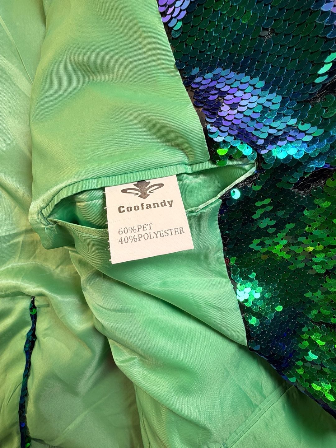 COOFANDY Sequin Blazer Tuxedo Jacket Green Blue Size XL 12
