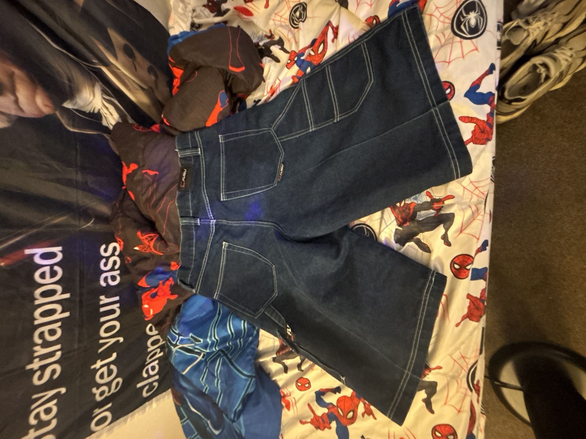 Fubu Denim Cargo Shorts Size 36 Dark Blue Jorts Y2K Hip Hop Baggy 4