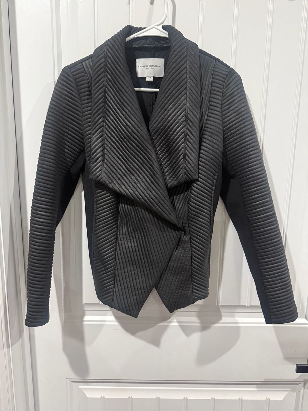 Katherine Barclay Quilted Jacket Size S Black Moto Asymmetrical Drape Grunge 3